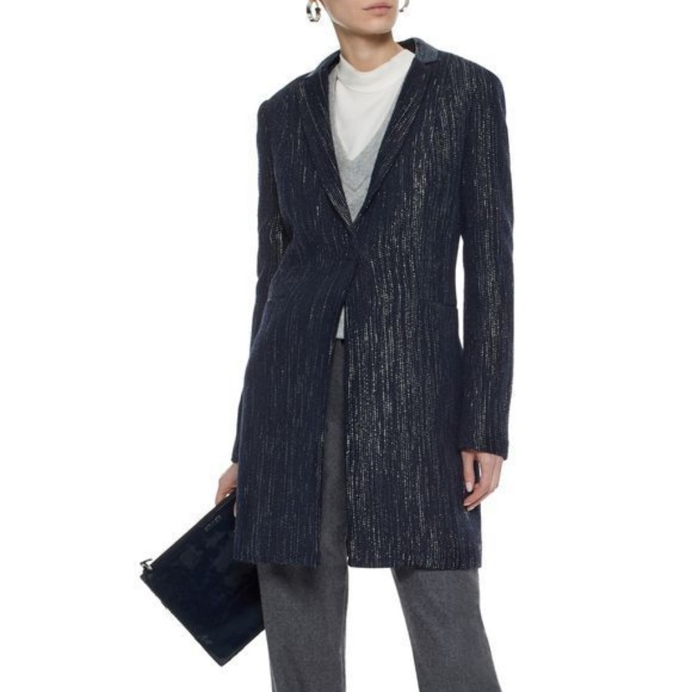 Elie Tahari Blue Silver Pam Coat Size S